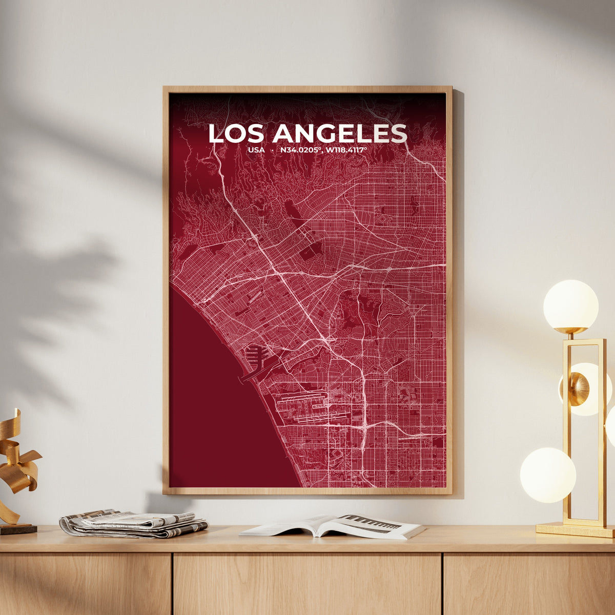 Los Angeles Garnet Map Poster