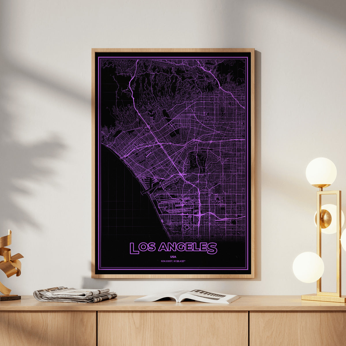 Los Angeles Phosphor Map Poster - EGA Violet