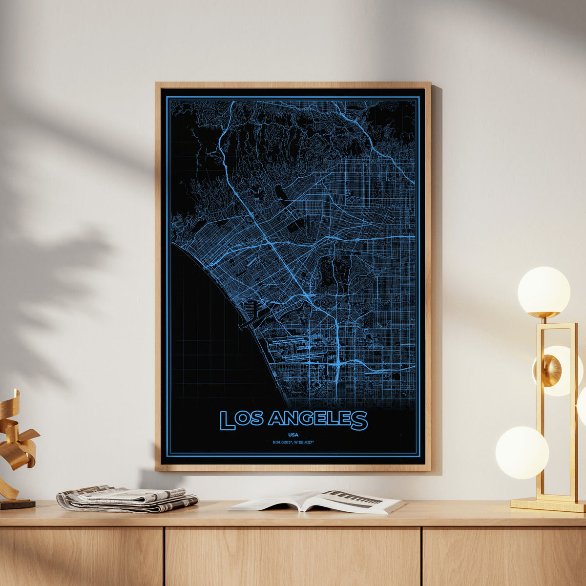 Los Angeles Phosphor Map Poster - IBM Blue