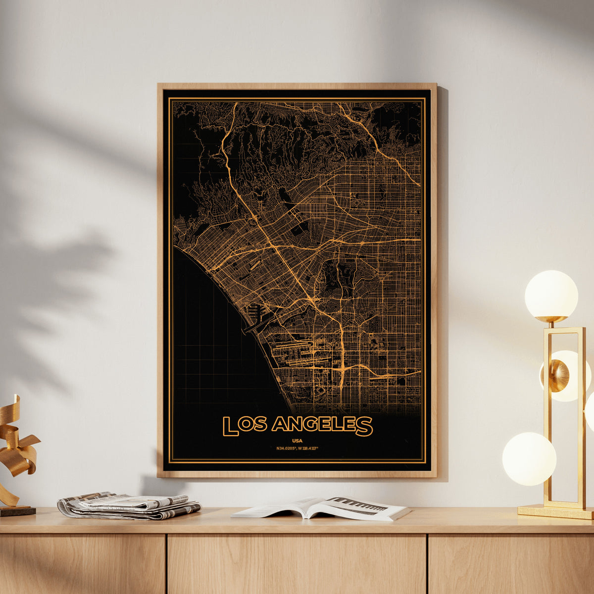 Los Angeles Phosphor Map Poster - Amber CRT