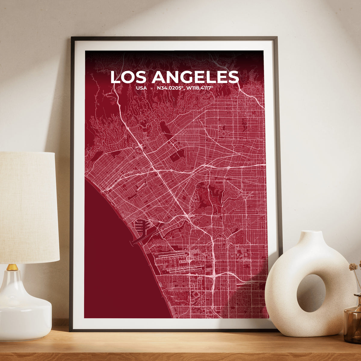Los Angeles Garnet Map Poster