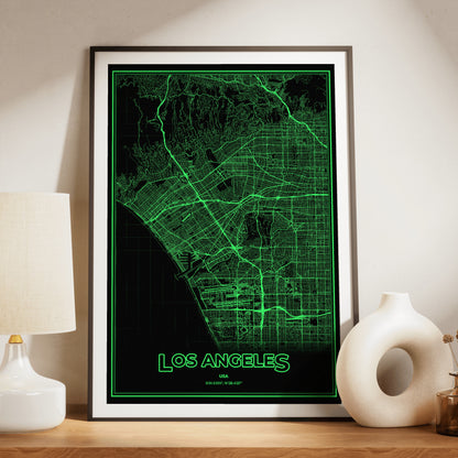 Los Angeles Phosphor Map Poster - Phosphor Green