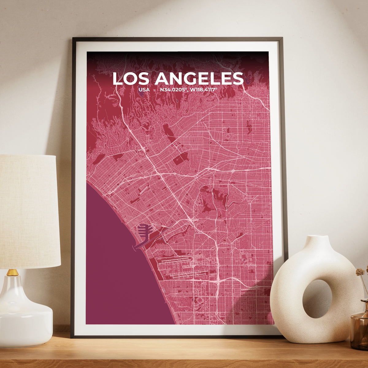 Los Angeles Scarlet Map Poster