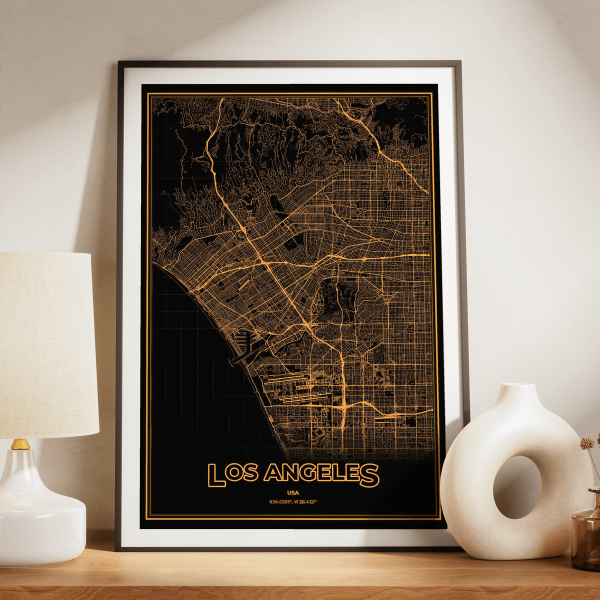 Los Angeles Phosphor Map Poster - Amber CRT