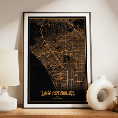 Los Angeles Phosphor Map Poster - Amber CRT