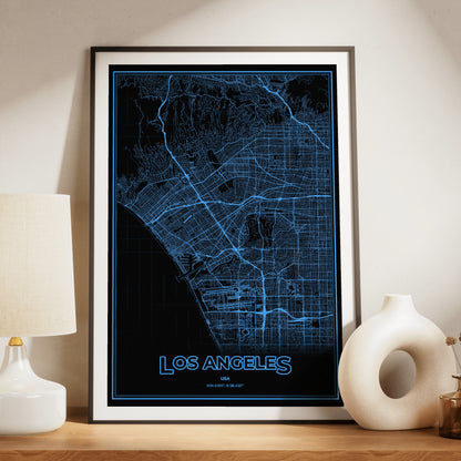 Los Angeles Phosphor Map Poster - IBM Blue
