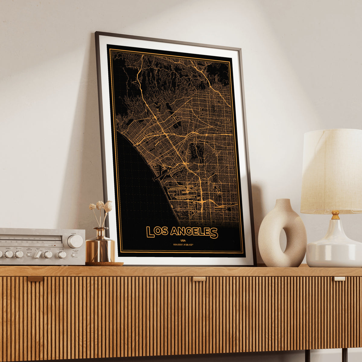 Los Angeles Phosphor Map Poster - Amber CRT