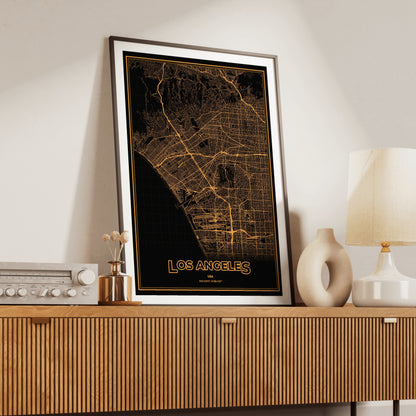 Los Angeles Phosphor Map Poster - Amber CRT