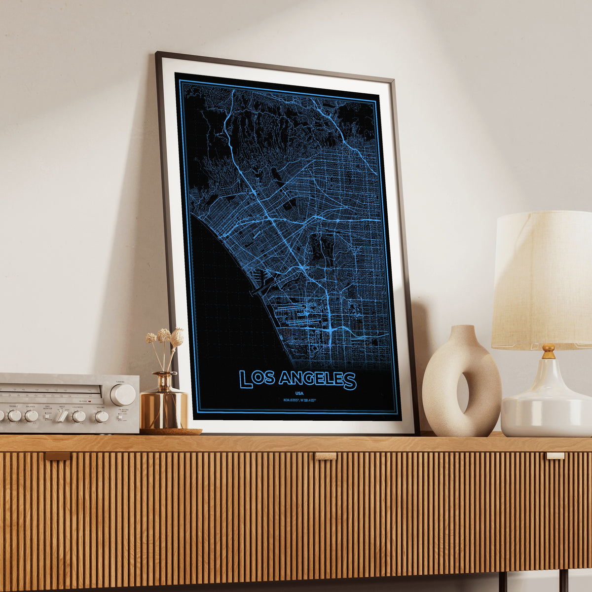 Los Angeles Phosphor Map Poster - IBM Blue