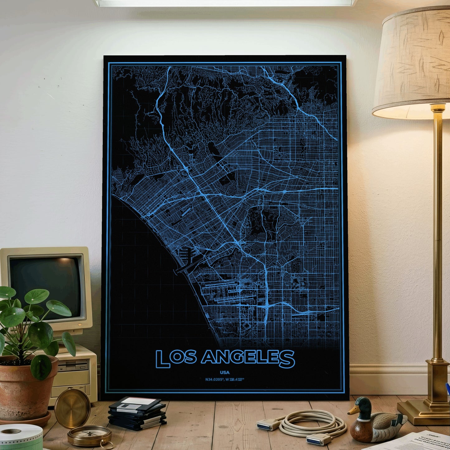 Los Angeles Phosphor Map Poster - IBM Blue