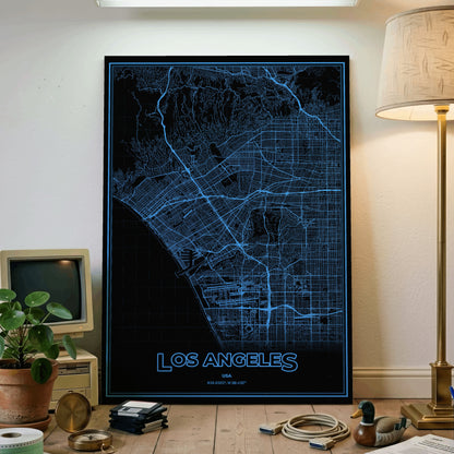 Los Angeles Phosphor Map Poster - IBM Blue