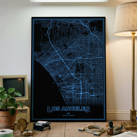 Los Angeles Phosphor Map Poster - IBM Blue