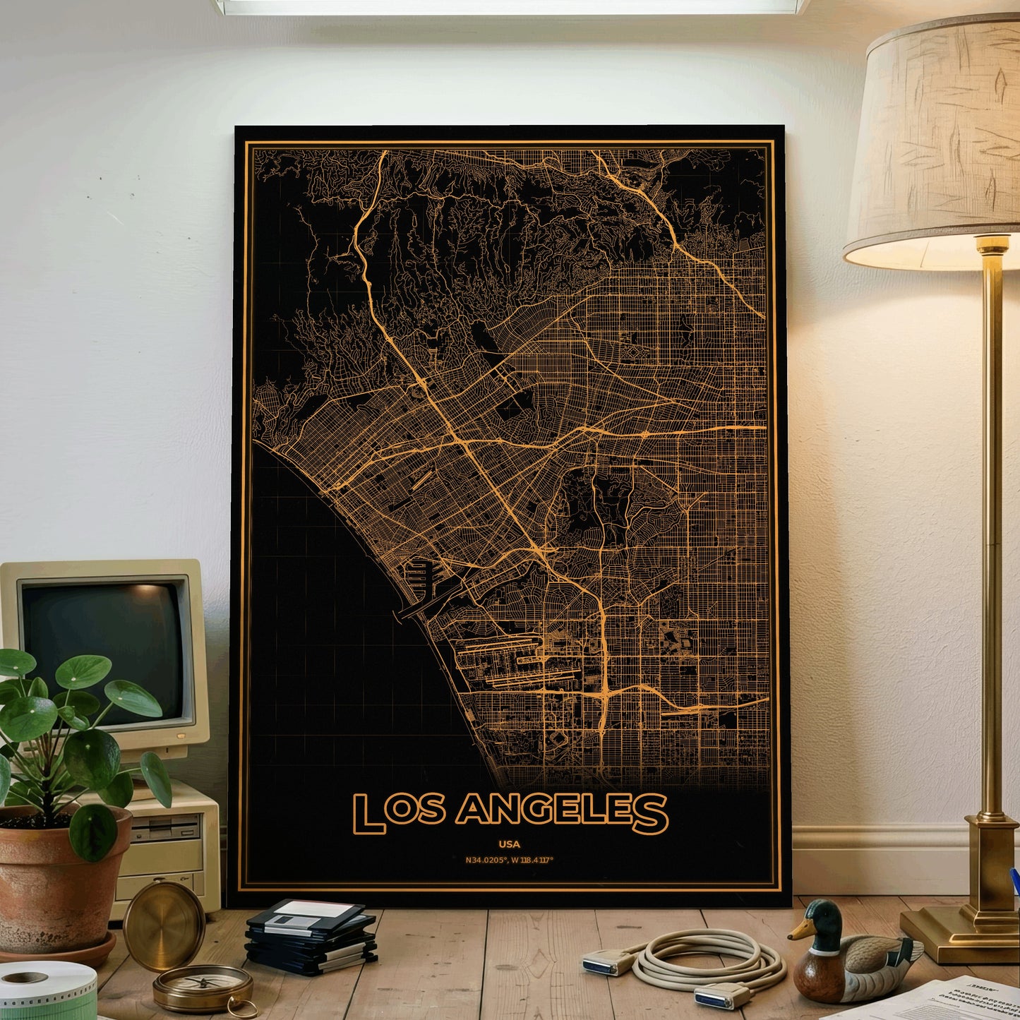 Los Angeles Phosphor Map Poster - Amber CRT