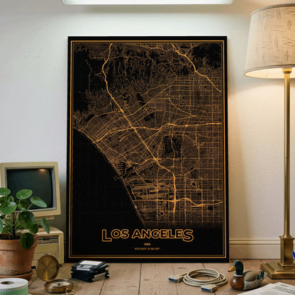 Los Angeles Phosphor Map Poster - Amber CRT