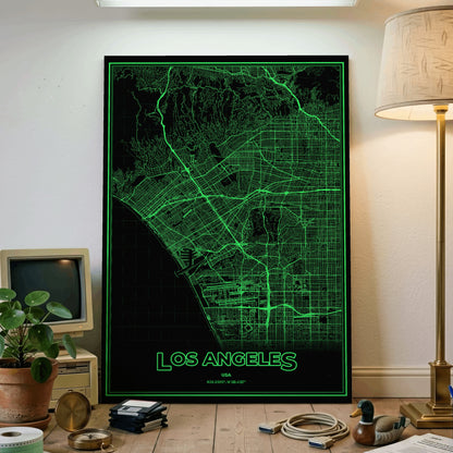 Los Angeles Phosphor Map Poster - Phosphor Green