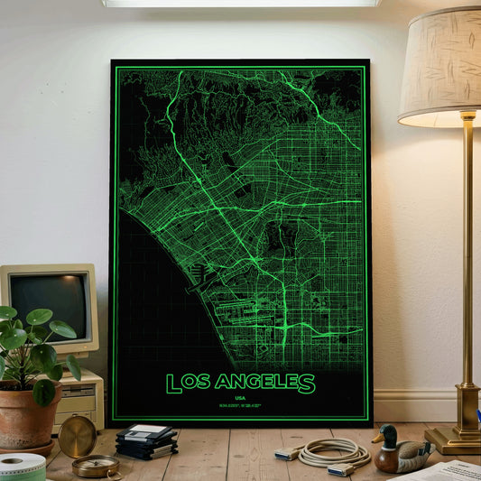 Los Angeles Phosphor Map Poster - Phosphor Green