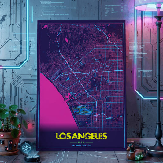 Los Angeles Cyberpunk Map Poster