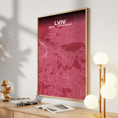 Lviv Scarlet Map Poster