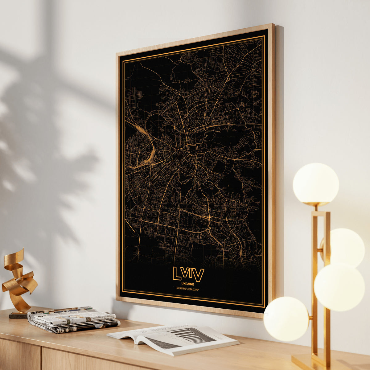 Lviv Phosphor Map Poster - Amber CRT