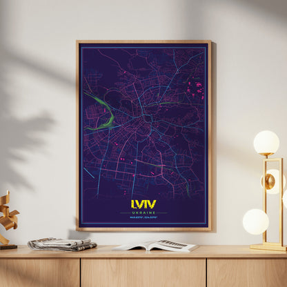 Lviv Cyberpunk Map Poster