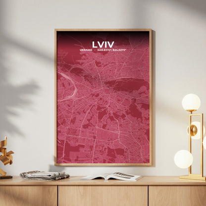 Lviv Scarlet Map Poster