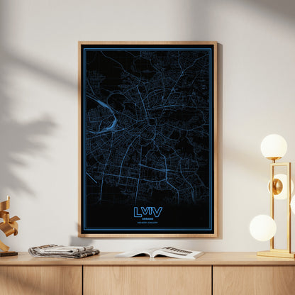 Lviv Phosphor Map Poster - IBM Blue