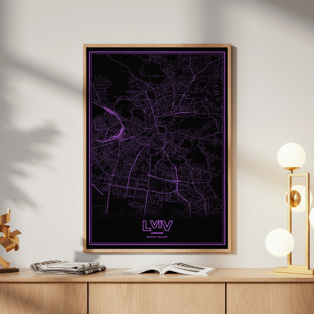 Lviv Phosphor Map Poster - EGA Violet