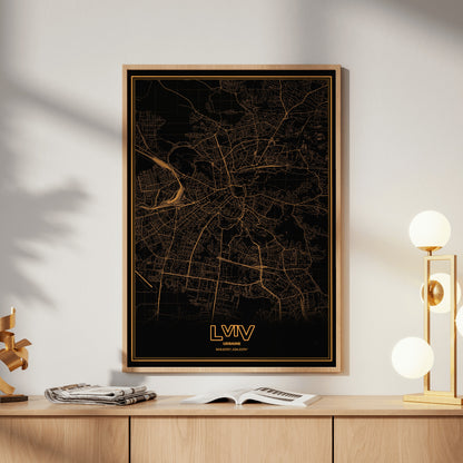 Lviv Phosphor Map Poster - Amber CRT