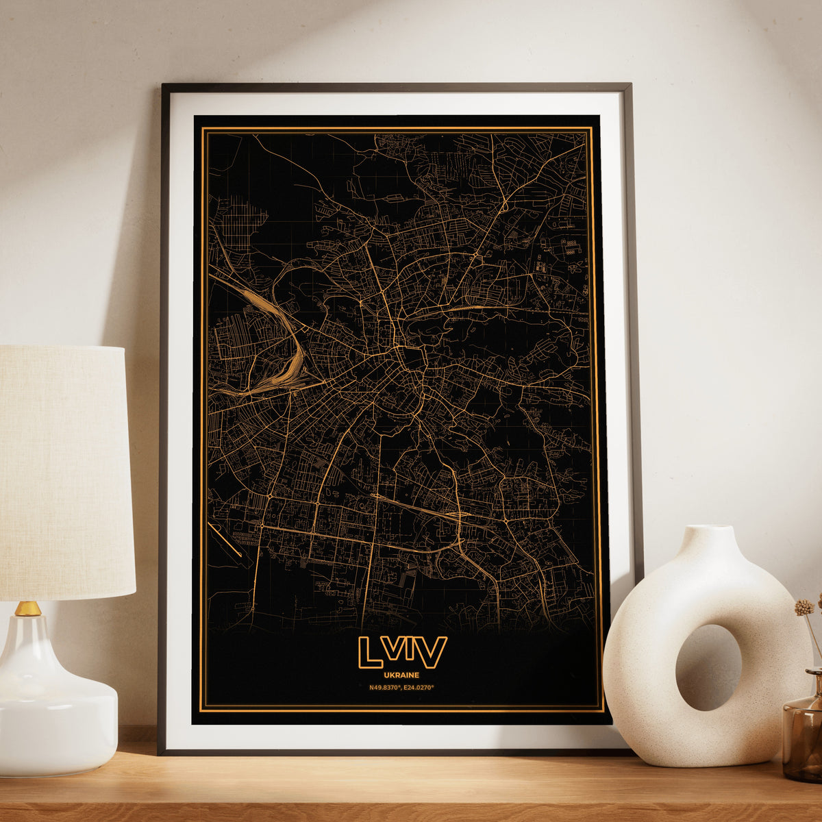 Lviv Phosphor Map Poster - Amber CRT