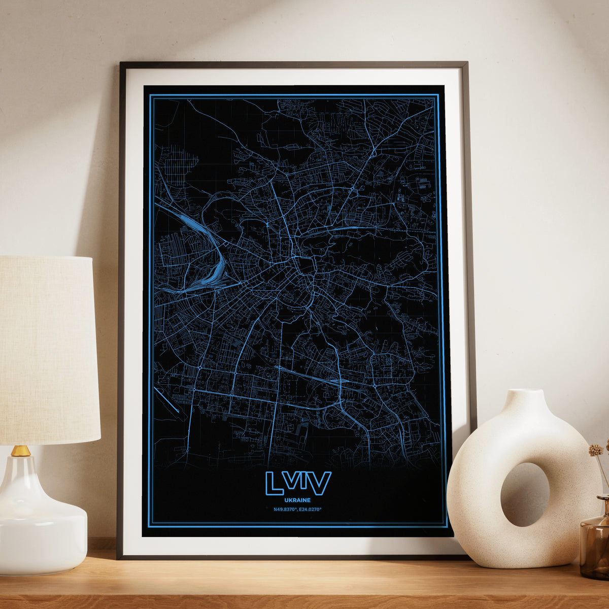 Lviv Phosphor Map Poster - IBM Blue