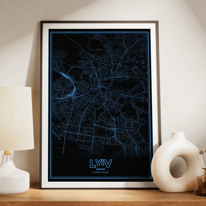 Lviv Phosphor Map Poster - IBM Blue