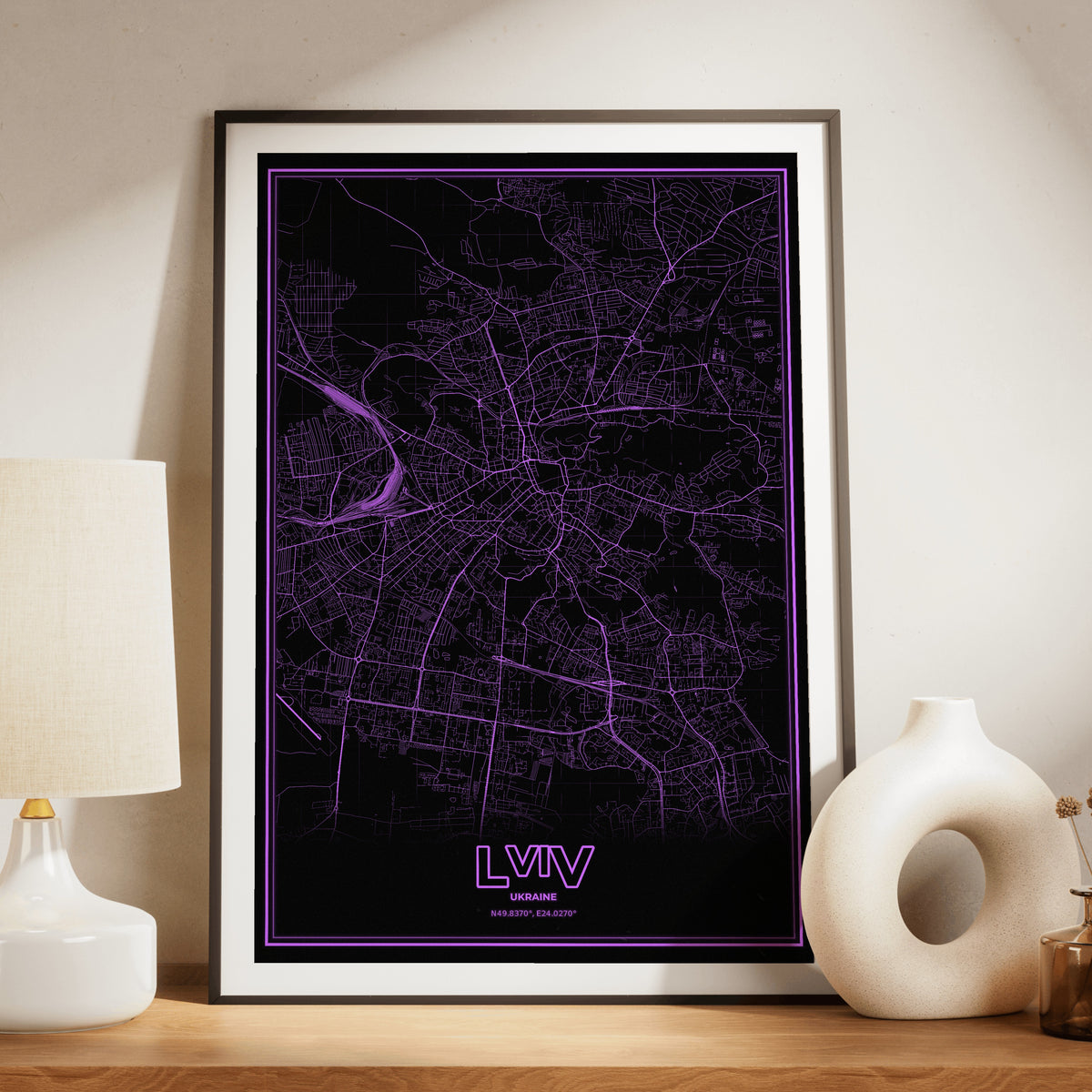 Lviv Phosphor Map Poster - EGA Violet
