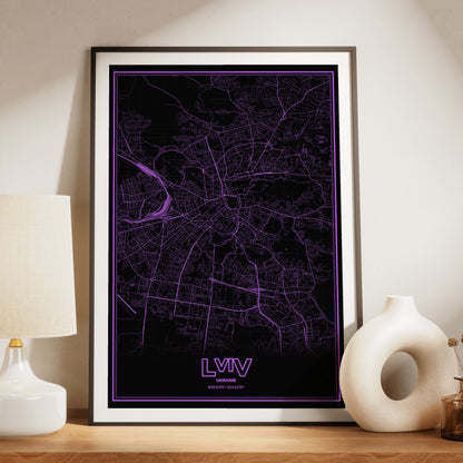 Lviv Phosphor Map Poster - EGA Violet