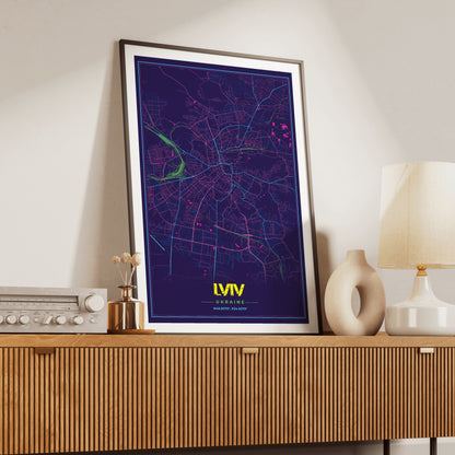 Lviv Cyberpunk Map Poster