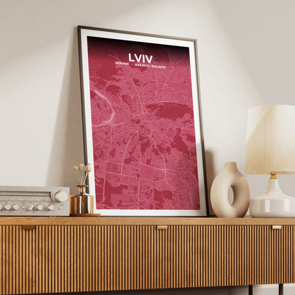 Lviv Scarlet Map Poster
