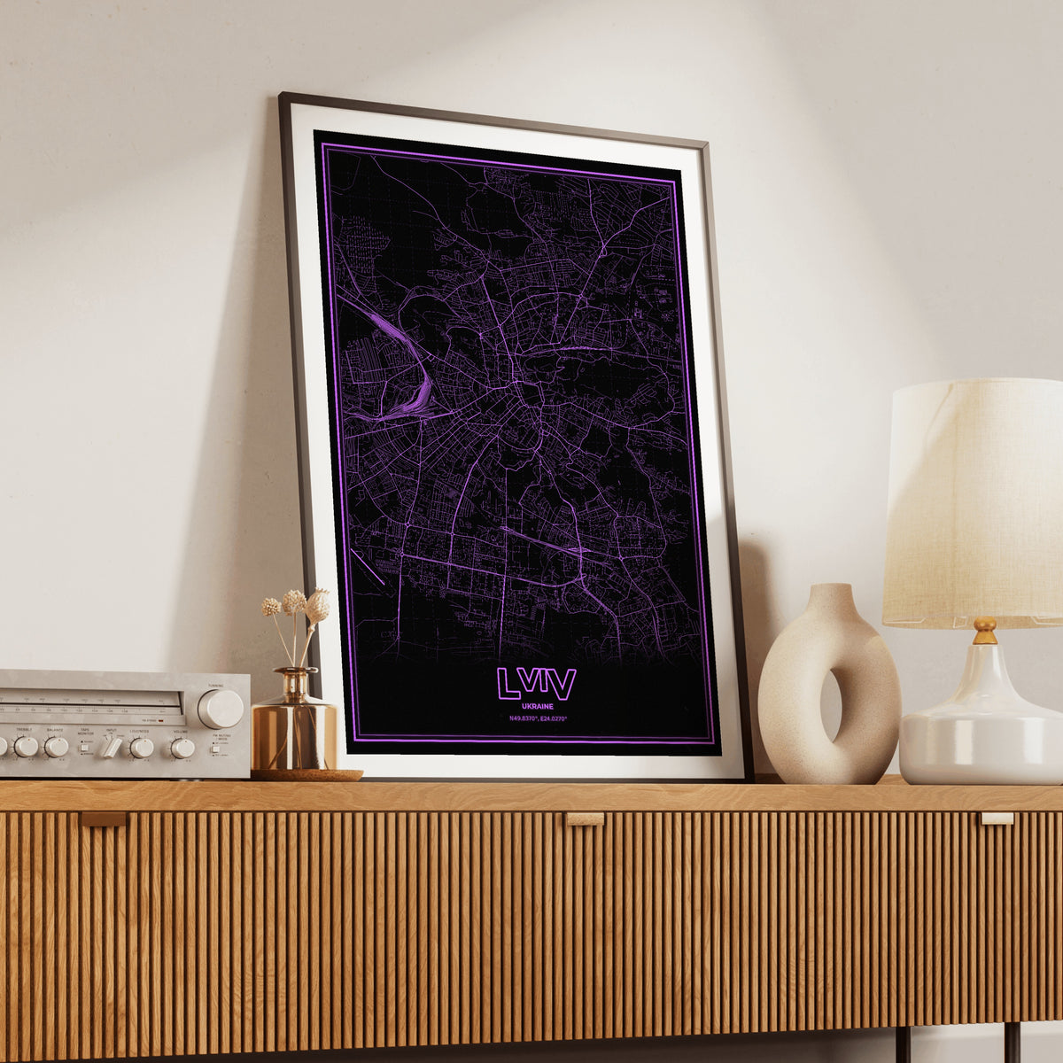 Lviv Phosphor Map Poster - EGA Violet