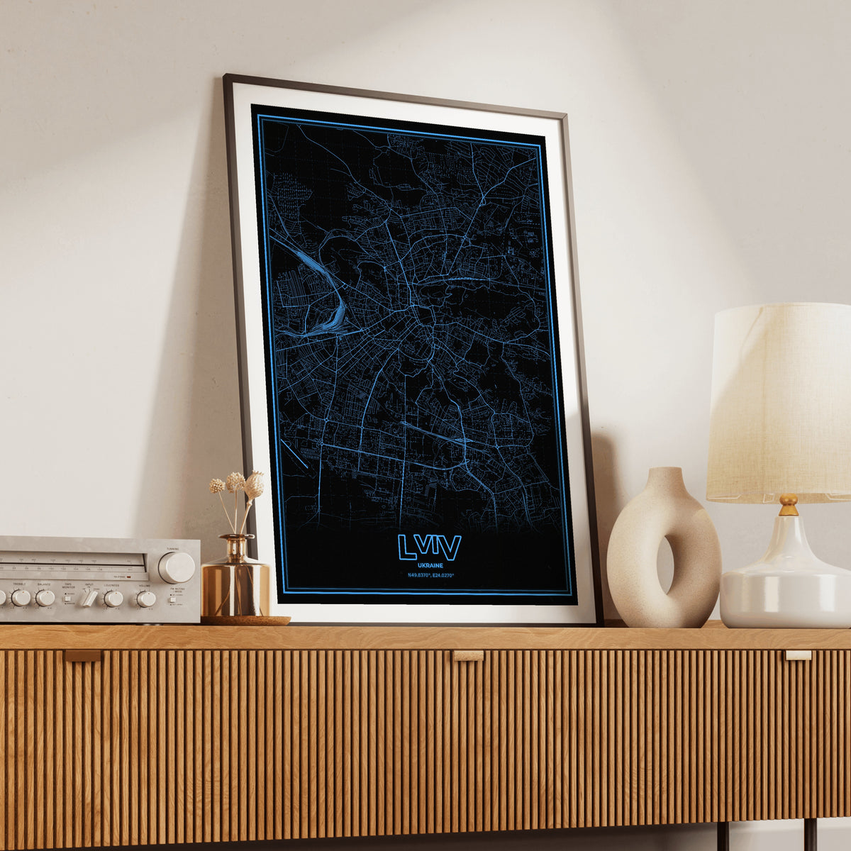 Lviv Phosphor Map Poster - IBM Blue