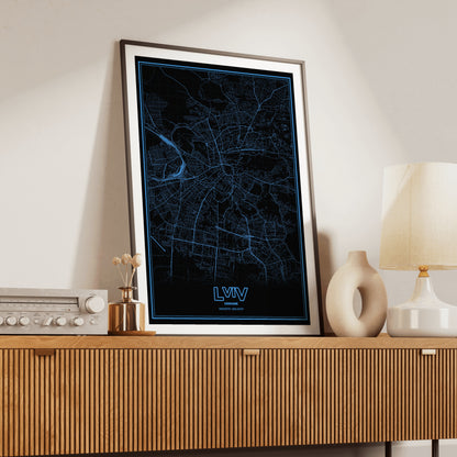 Lviv Phosphor Map Poster - IBM Blue