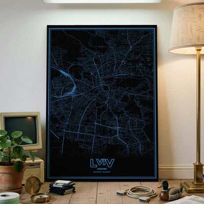 Lviv Phosphor Map Poster - IBM Blue