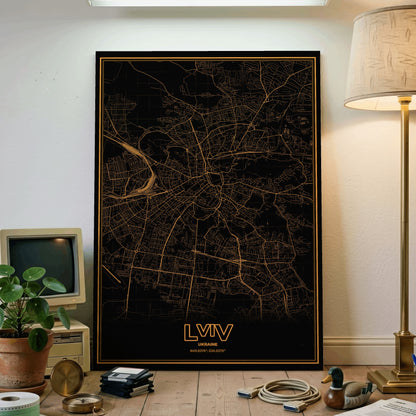 Lviv Phosphor Map Poster - Amber CRT
