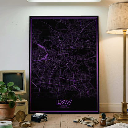 Lviv Phosphor Map Poster - EGA Violet