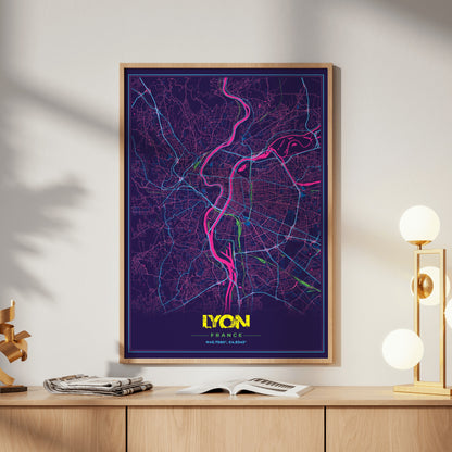 Lyon Cyberpunk Map Poster