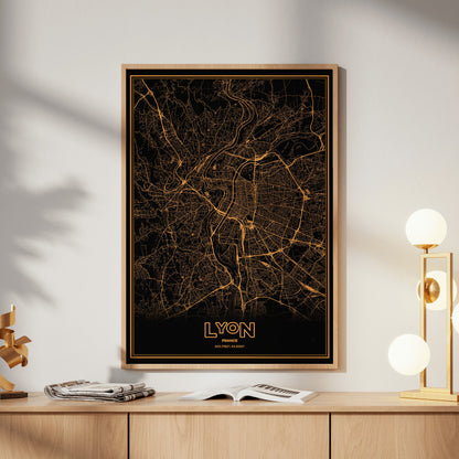Lyon Phosphor Map Poster - Amber CRT