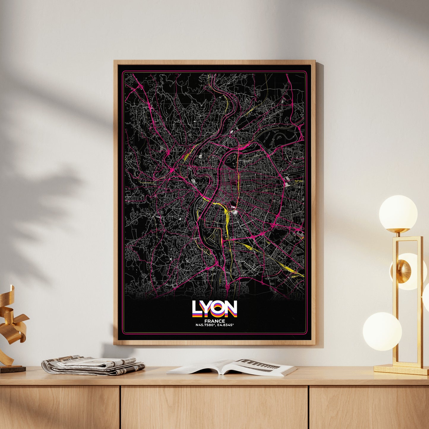 Lyon Retro Map Poster