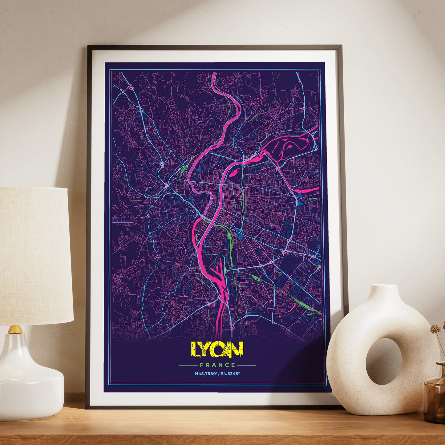 Lyon Cyberpunk Map Poster