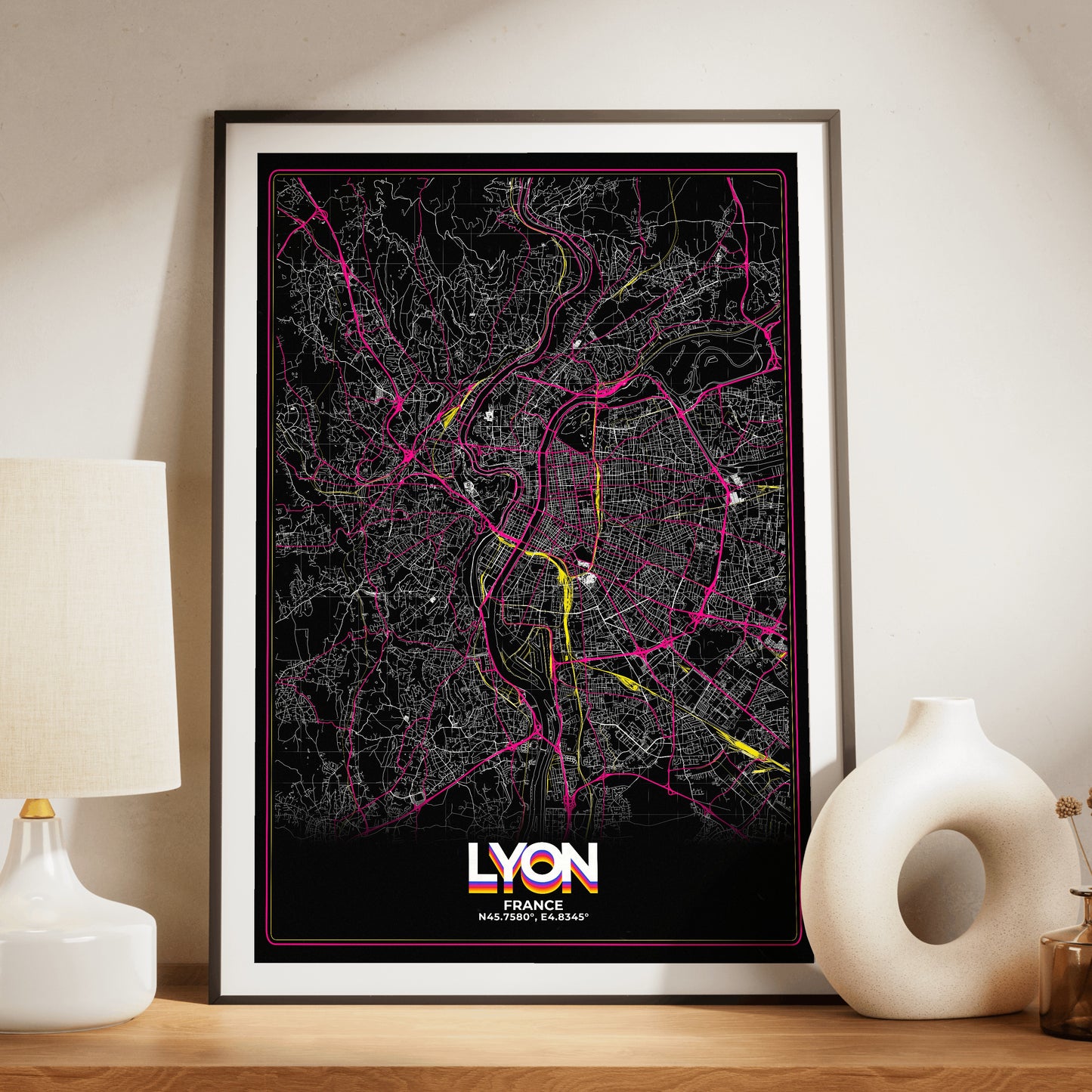 Lyon Retro Map Poster