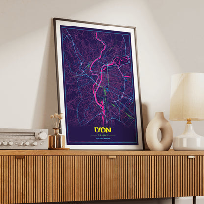 Lyon Cyberpunk Map Poster