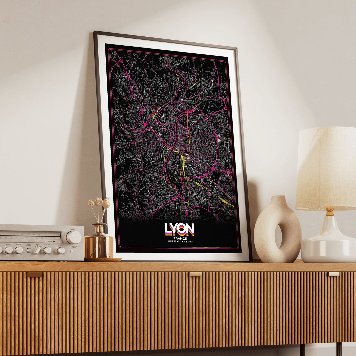 Lyon Retro Map Poster