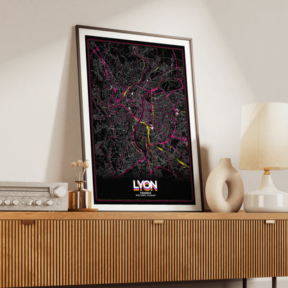 Lyon Retro Map Poster