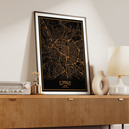 Lyon Phosphor Map Poster - Amber CRT